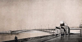 Проект моста метро через Москва-реку
(один из вариантов) Авторы: худ.-арх.
Е. Боров и арх. Ю. и К. Яковлевы